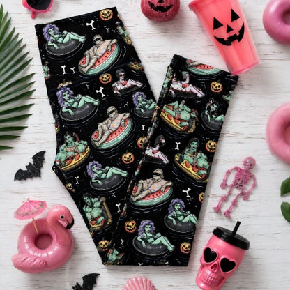 Pool Ghouls Leggings - High-quality Handcrafted Vibrant Summer Spooky