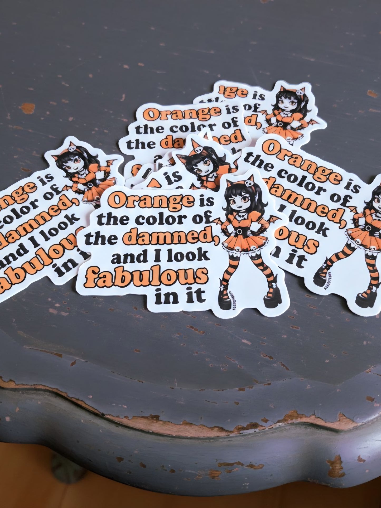 "Orange is My Favorite Color" Goth Creepy Cute Vinyl Sticker (3"x2")