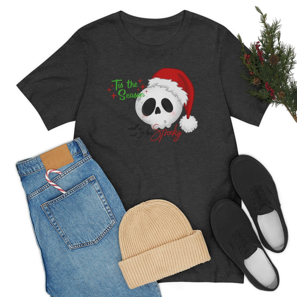 "Tis the Season to be Spooky'" Skull Santa Christmas Tee - Unisex Shirt