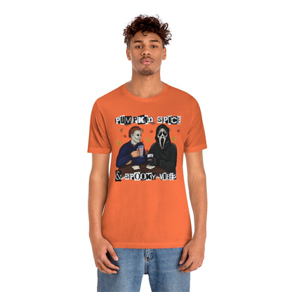 "Pumpkin Spice & Spooky Vibes" Horror Movie Tee - Unisex Shirt