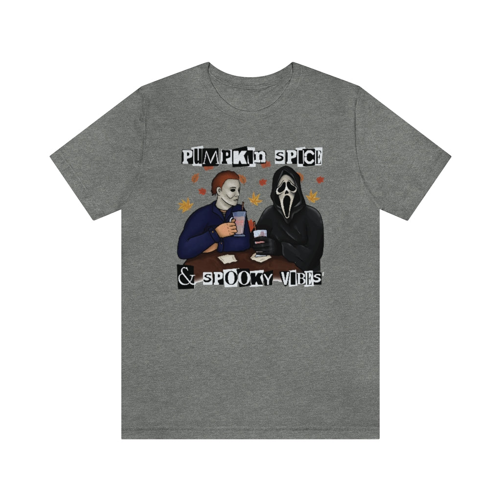 "Pumpkin Spice & Spooky Vibes" Horror Movie Tee - Unisex Shirt