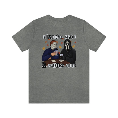 "Pumpkin Spice & Spooky Vibes" Horror Movie Tee - Unisex Shirt
