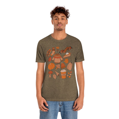 Pumpkin Spice And Mushrooms Fall Doodles Tee - Unisex Shirt