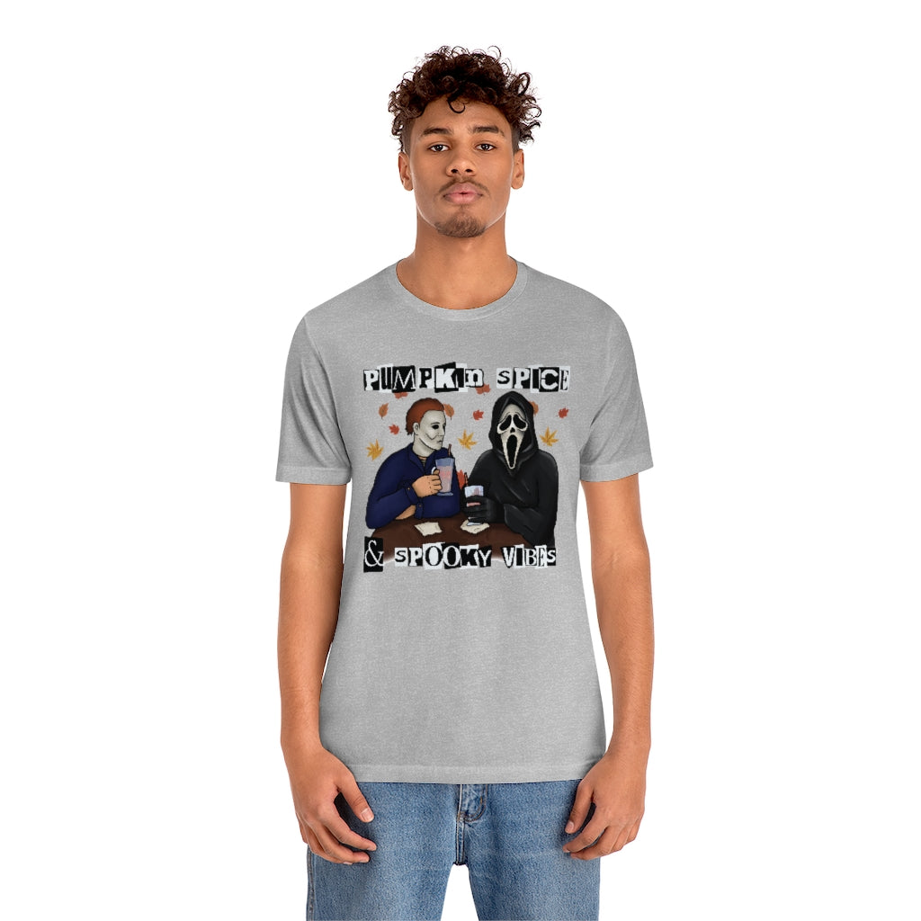"Pumpkin Spice & Spooky Vibes" Horror Movie Tee - Unisex Shirt