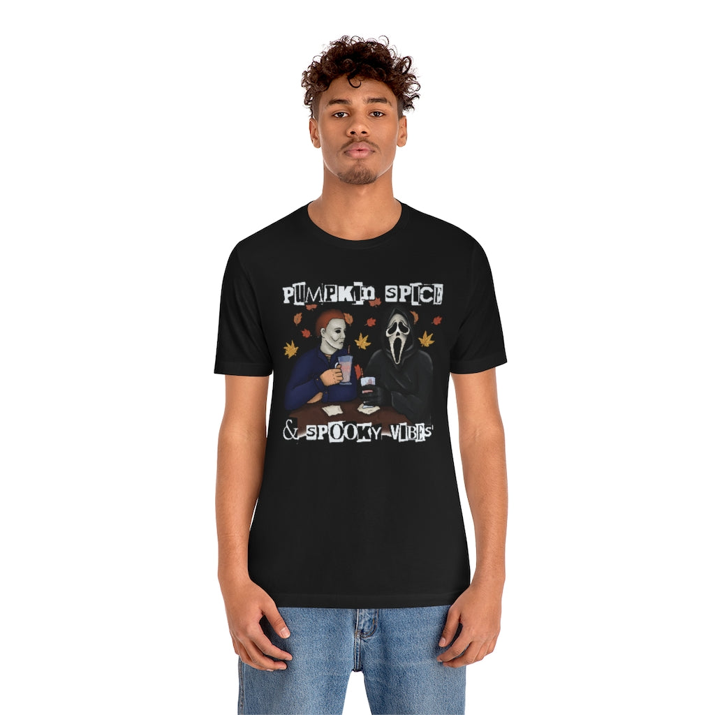 "Pumpkin Spice & Spooky Vibes" Horror Movie Tee - Unisex Shirt