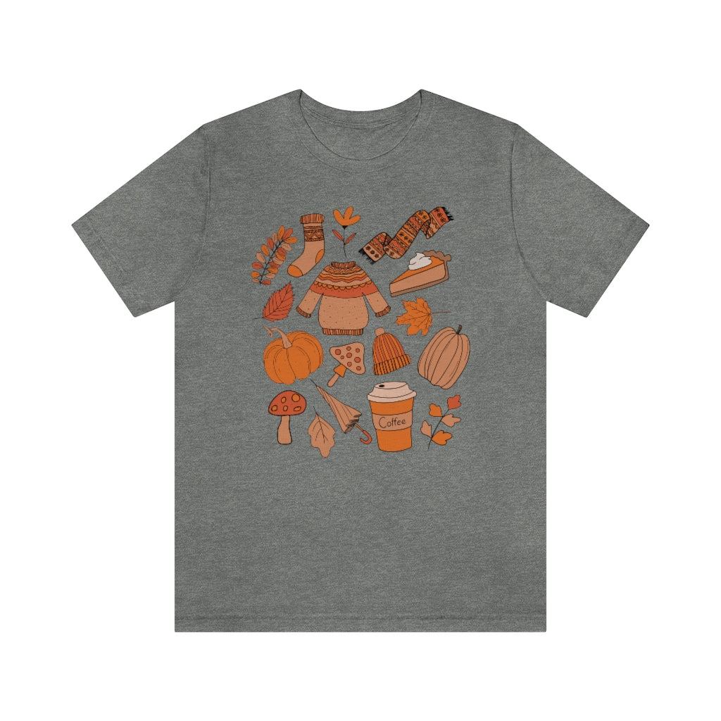 Pumpkin Spice And Mushrooms Fall Doodles Tee - Unisex Shirt