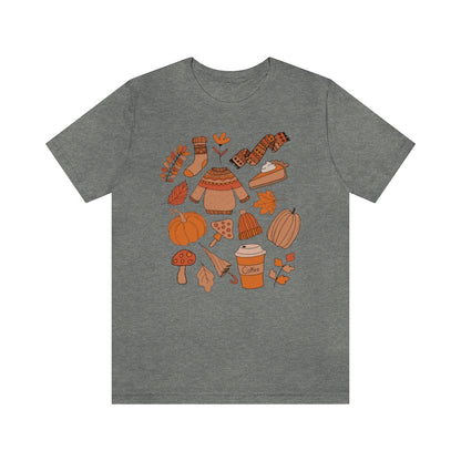 Pumpkin Spice And Mushrooms Fall Doodles Tee - Unisex Shirt