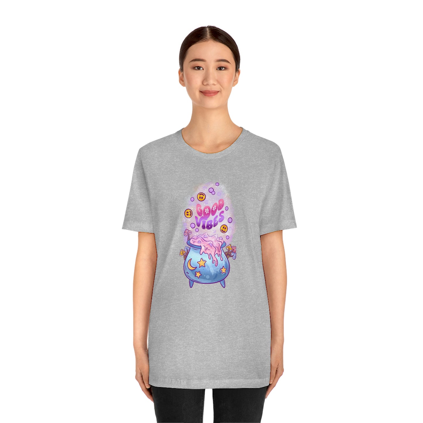 Witchy Good Vibes Smiley Cauldron Tee - Unisex Shirt
