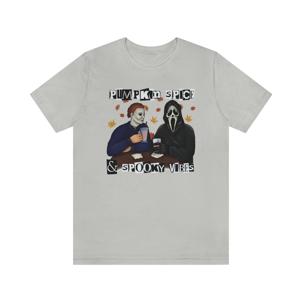 "Pumpkin Spice & Spooky Vibes" Horror Movie Tee - Unisex Shirt