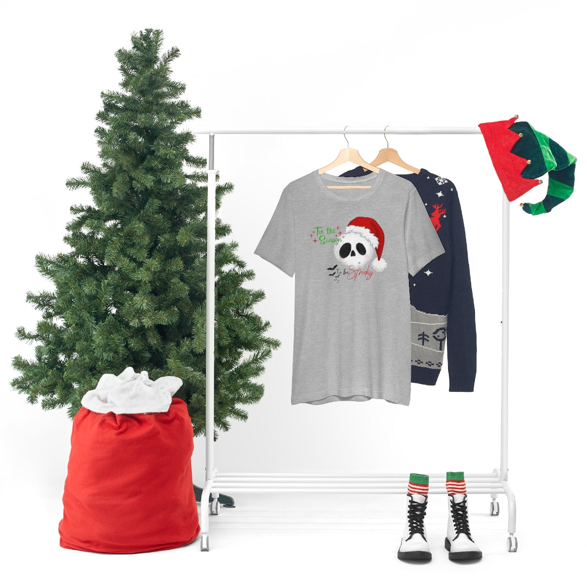 "Tis the Season to be Spooky'" Skull Santa Christmas Tee - Unisex Shirt