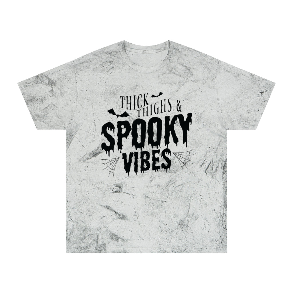 "Thick Thighs & Spooky Vibes" Colorblast Tee - Unisex Shirt