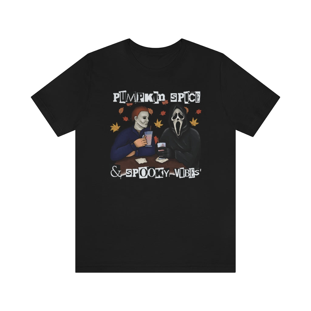 "Pumpkin Spice & Spooky Vibes" Horror Movie Tee - Unisex Shirt