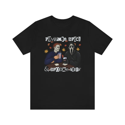 "Pumpkin Spice & Spooky Vibes" Horror Movie Tee - Unisex Shirt