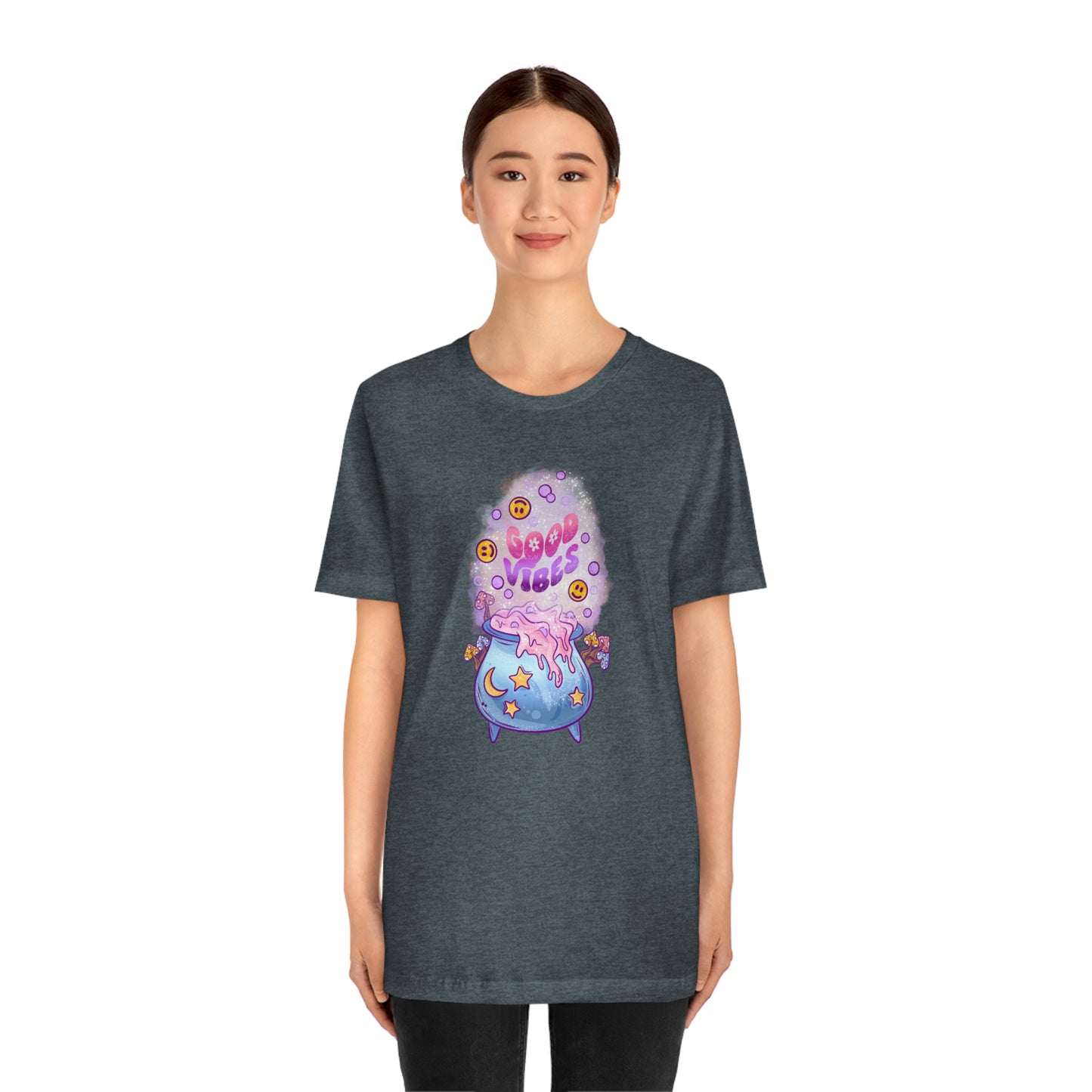 Witchy Good Vibes Smiley Cauldron Tee - Unisex Shirt