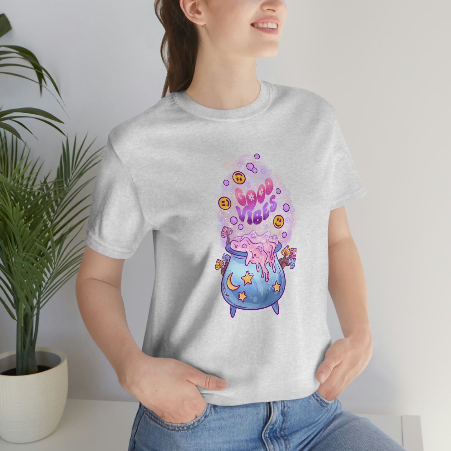 Witchy Good Vibes Smiley Cauldron Tee - Unisex Shirt