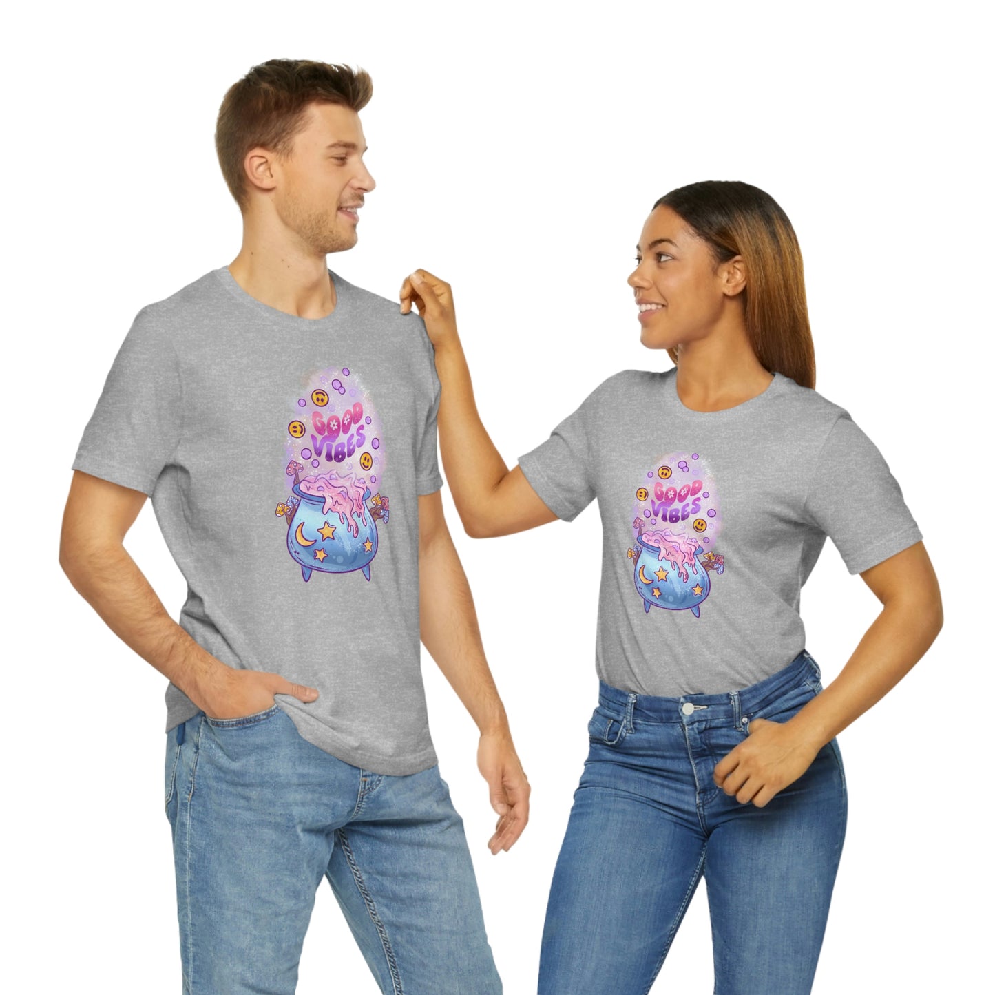 Witchy Good Vibes Smiley Cauldron Tee - Unisex Shirt