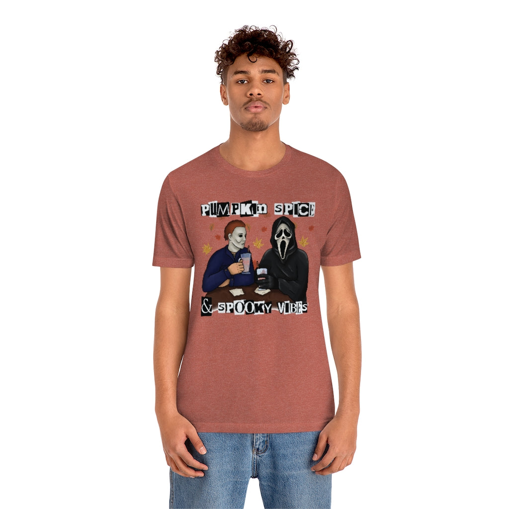 "Pumpkin Spice & Spooky Vibes" Horror Movie Tee - Unisex Shirt