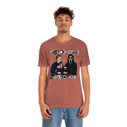 "Pumpkin Spice & Spooky Vibes" Horror Movie Tee - Unisex Shirt