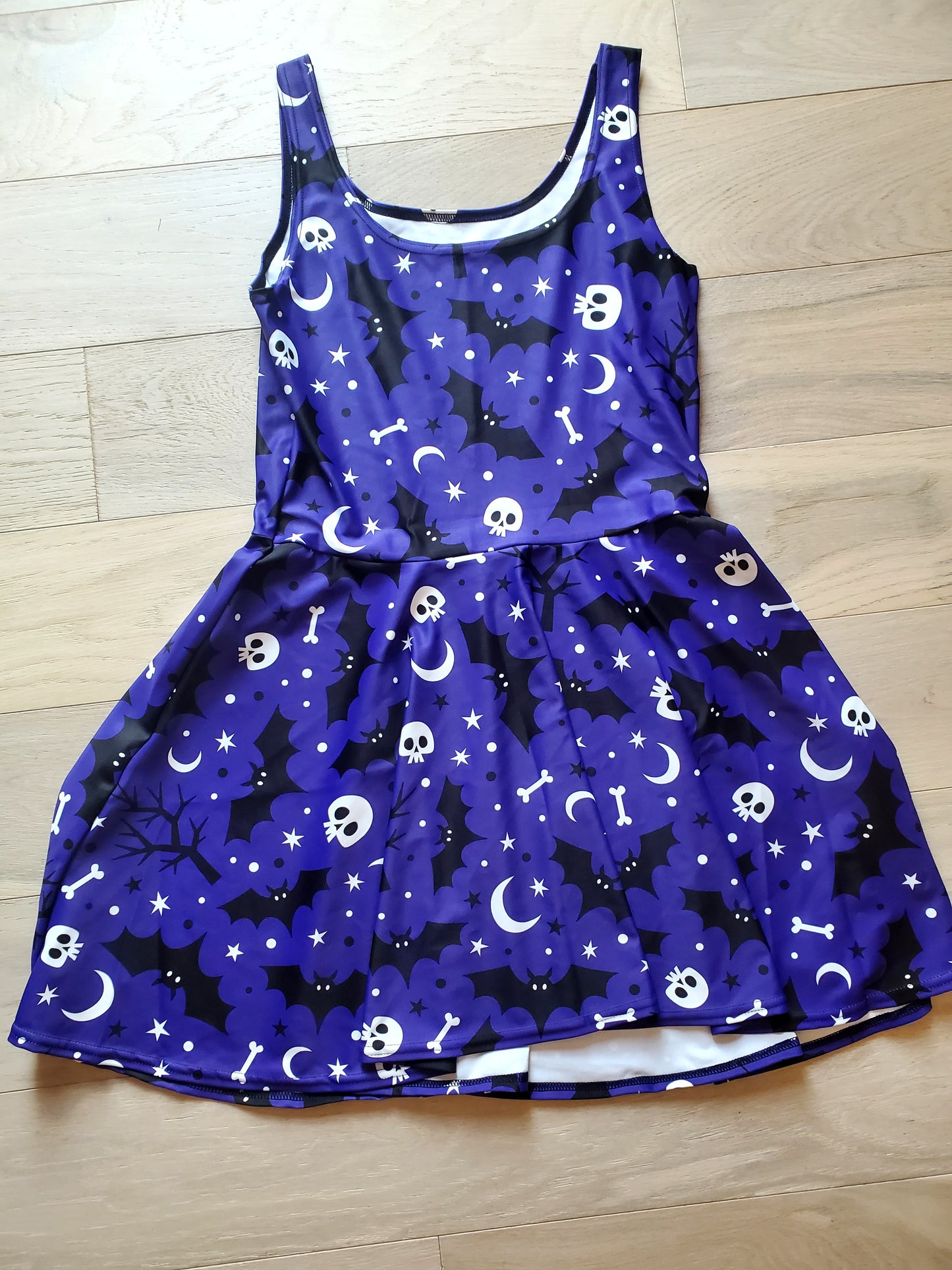 Purple Halloween Night Skulls And Bats - Women's Skater Dress