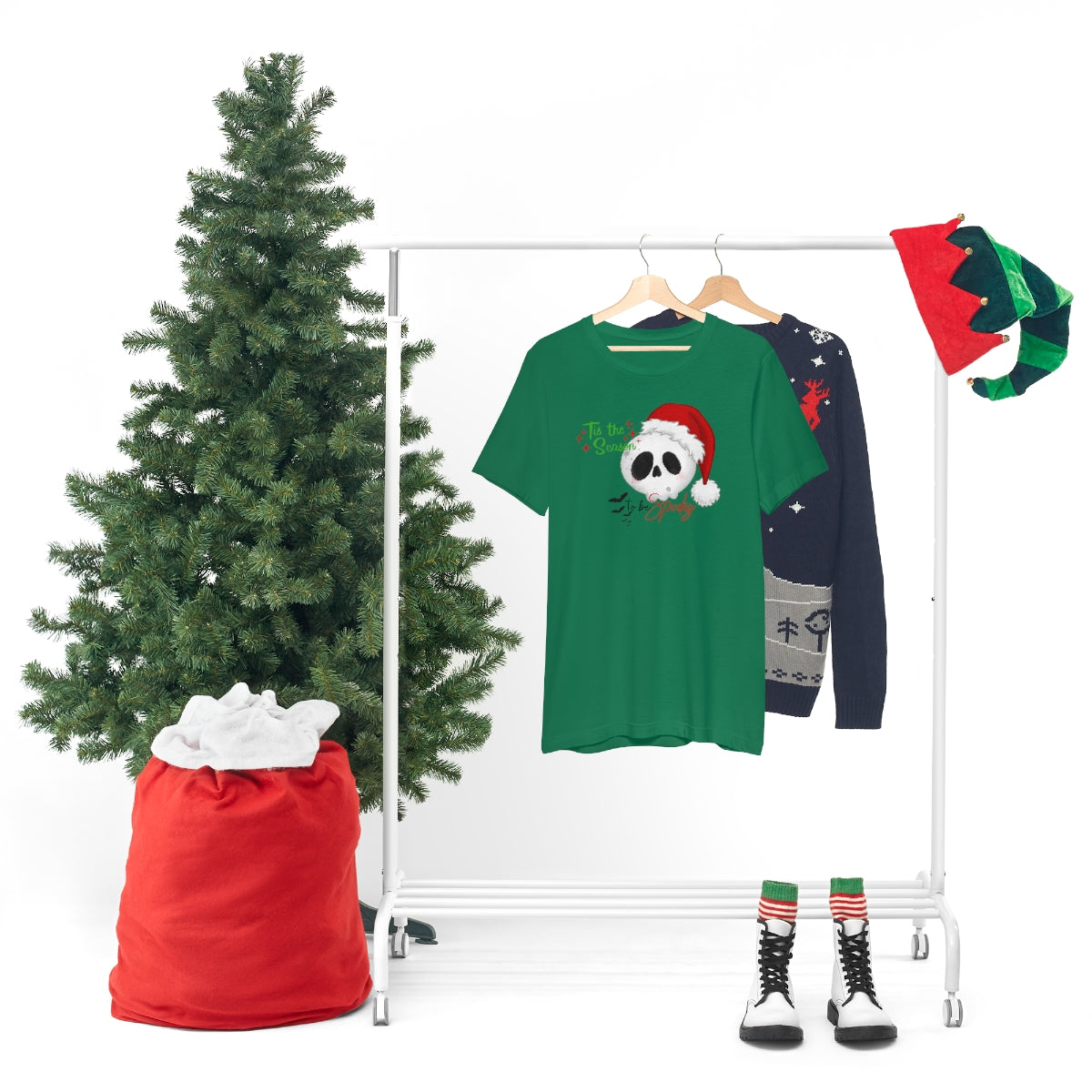 "Tis the Season to be Spooky'" Skull Santa Christmas Tee - Unisex Shirt