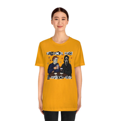 "Pumpkin Spice & Spooky Vibes" Horror Movie Tee - Unisex Shirt