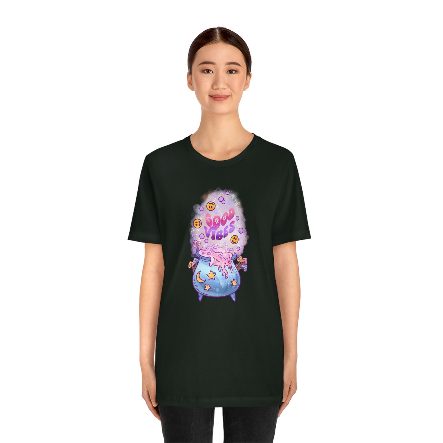Witchy Good Vibes Smiley Cauldron Tee - Unisex Shirt