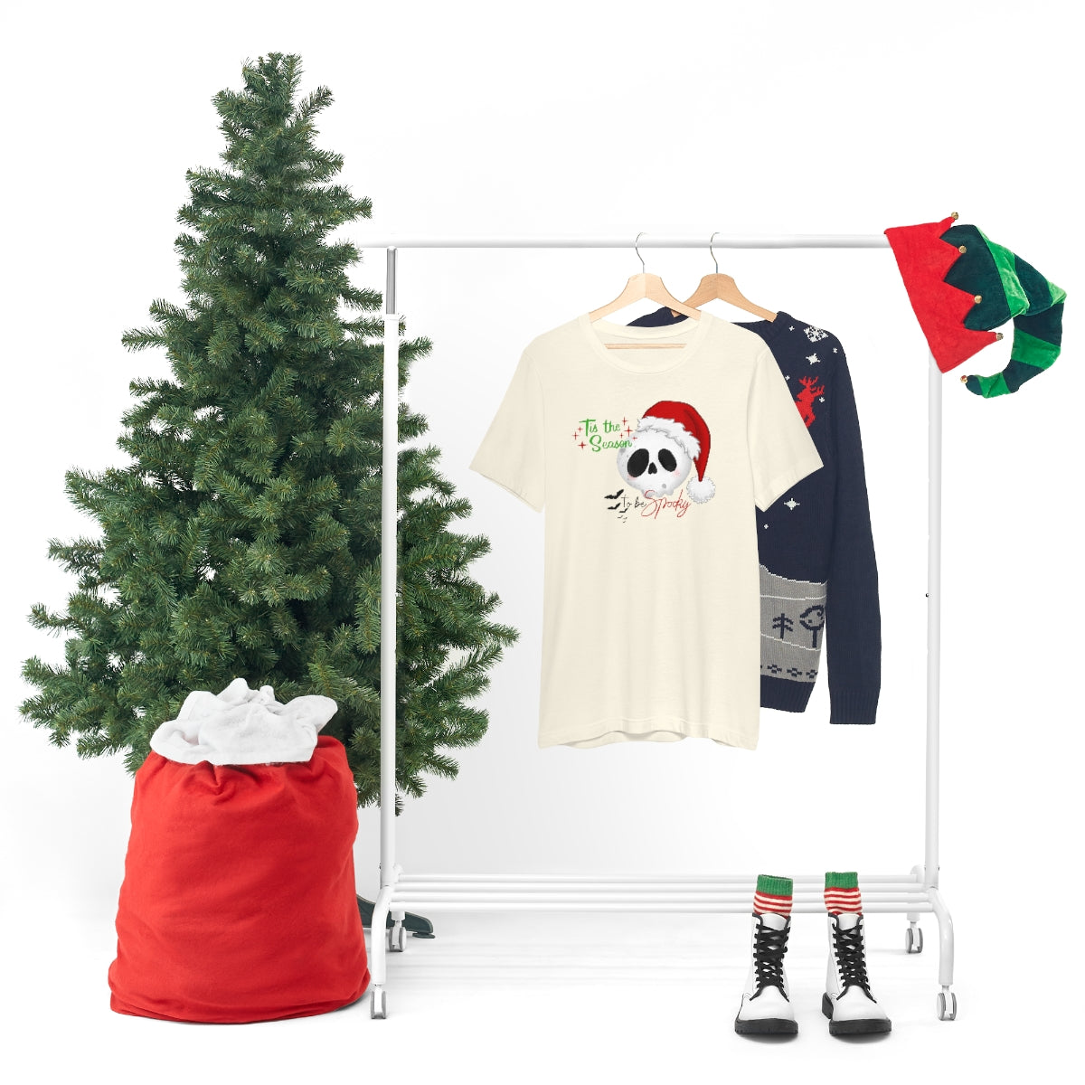 "Tis the Season to be Spooky'" Skull Santa Christmas Tee - Unisex Shirt
