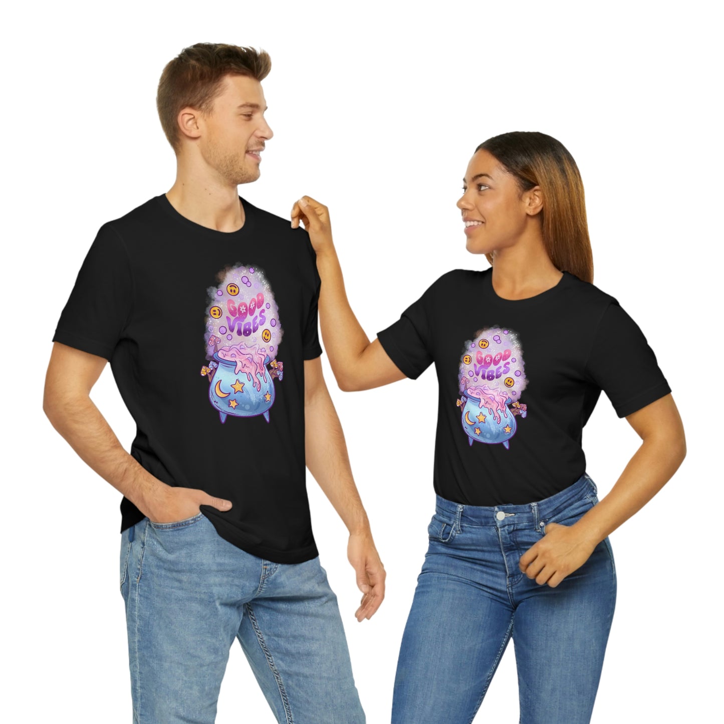 Witchy Good Vibes Smiley Cauldron Tee - Unisex Shirt