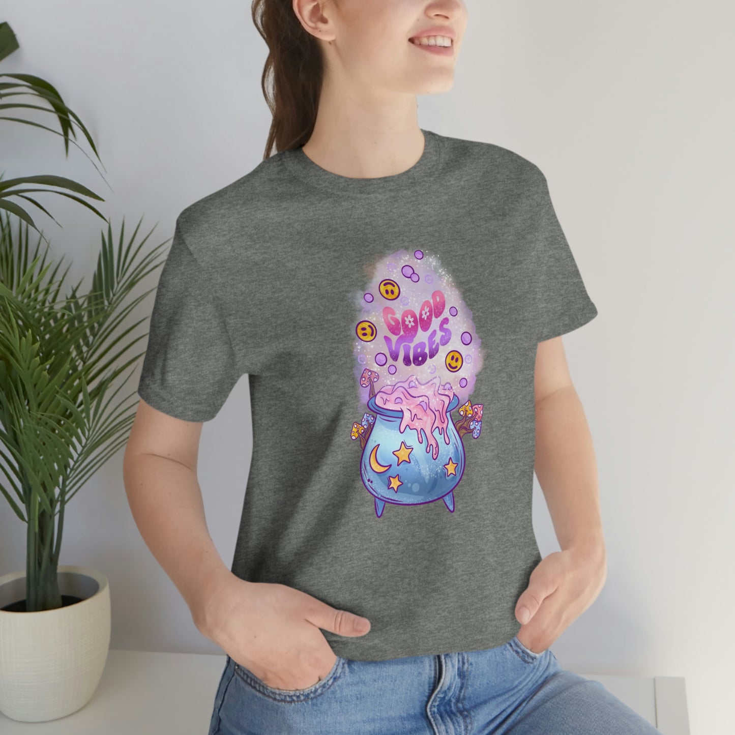 Witchy Good Vibes Smiley Cauldron Tee - Unisex Shirt