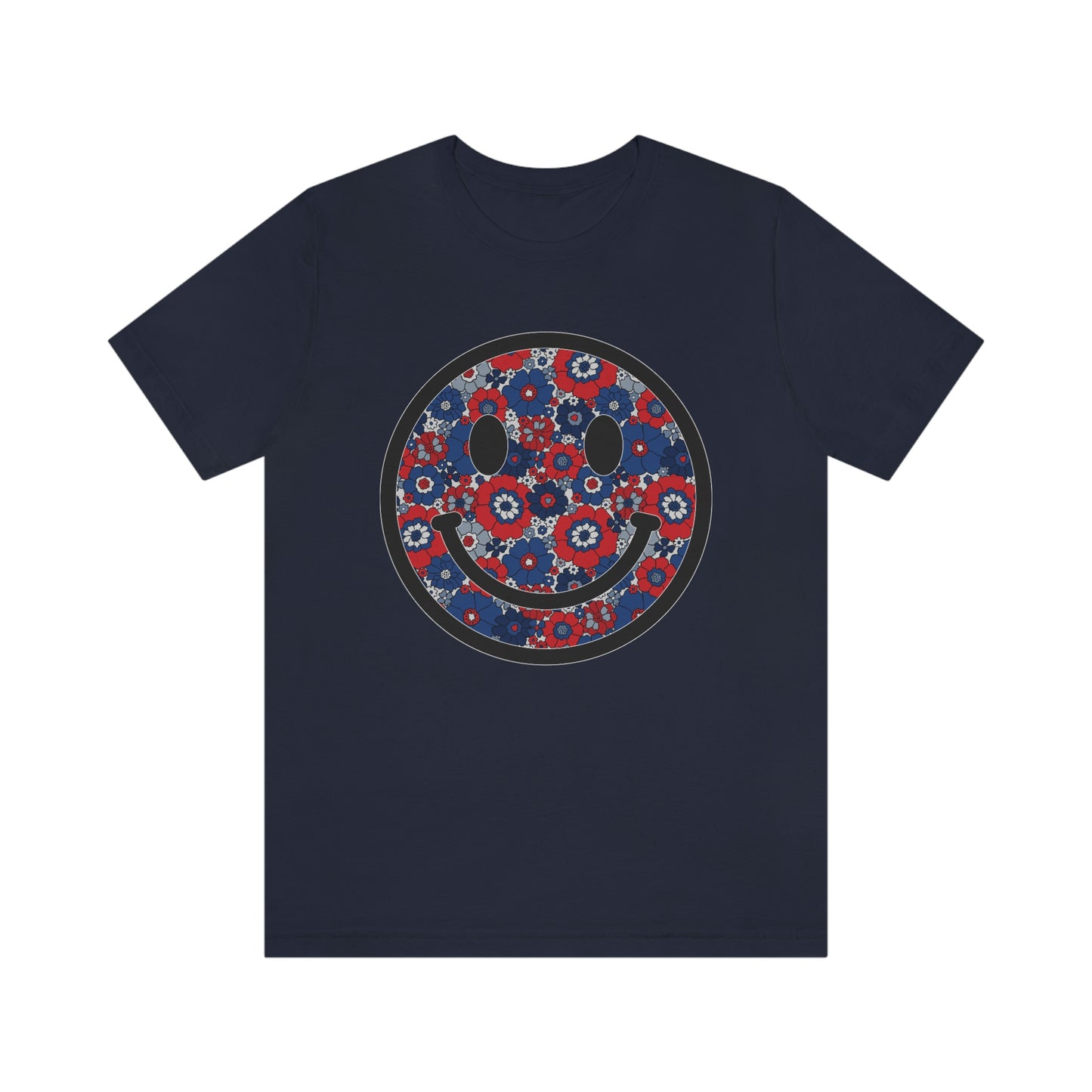 Fourth Of July Red White And Blue Floral Smiley Tee - Unisex Shirt