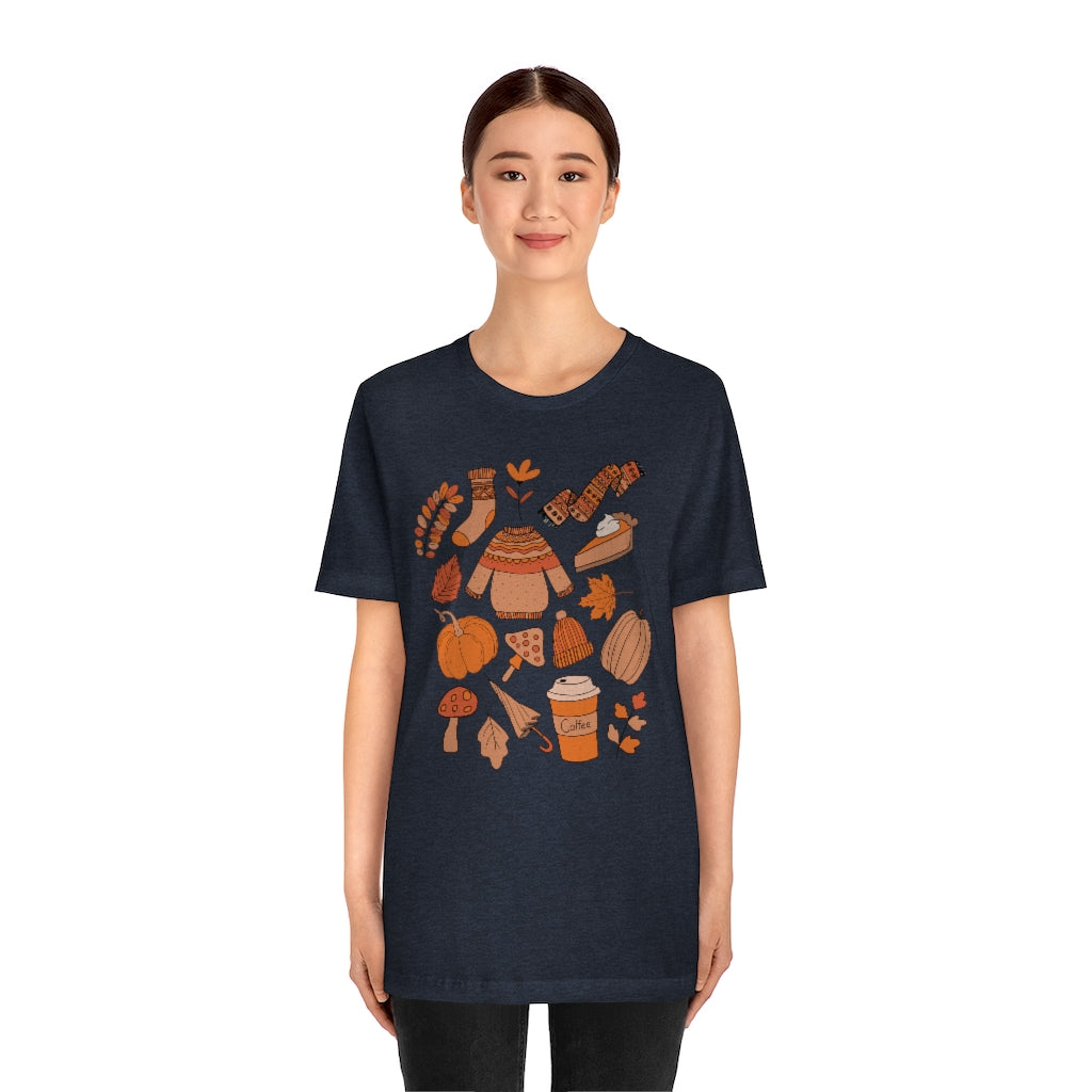 Pumpkin Spice And Mushrooms Fall Doodles Tee - Unisex Shirt