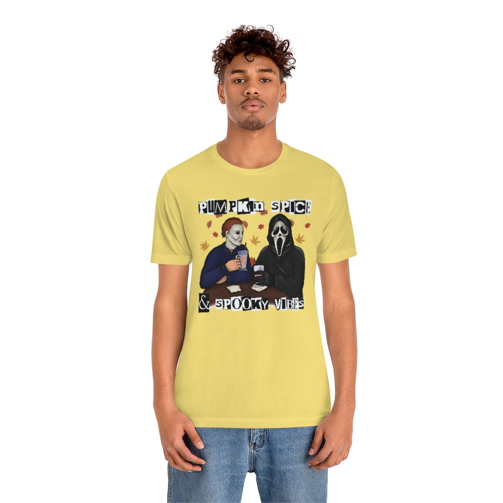 "Pumpkin Spice & Spooky Vibes" Horror Movie Tee - Unisex Shirt