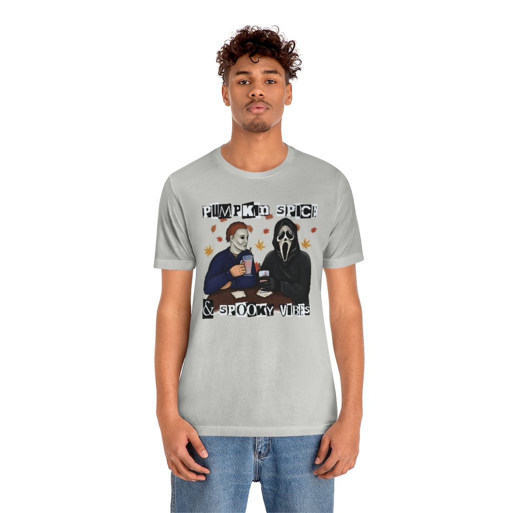 "Pumpkin Spice & Spooky Vibes" Horror Movie Tee - Unisex Shirt