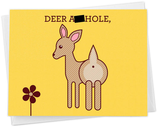 Yellow "Deer A**hole" Funny Rude Card - Tiny Bee Cards