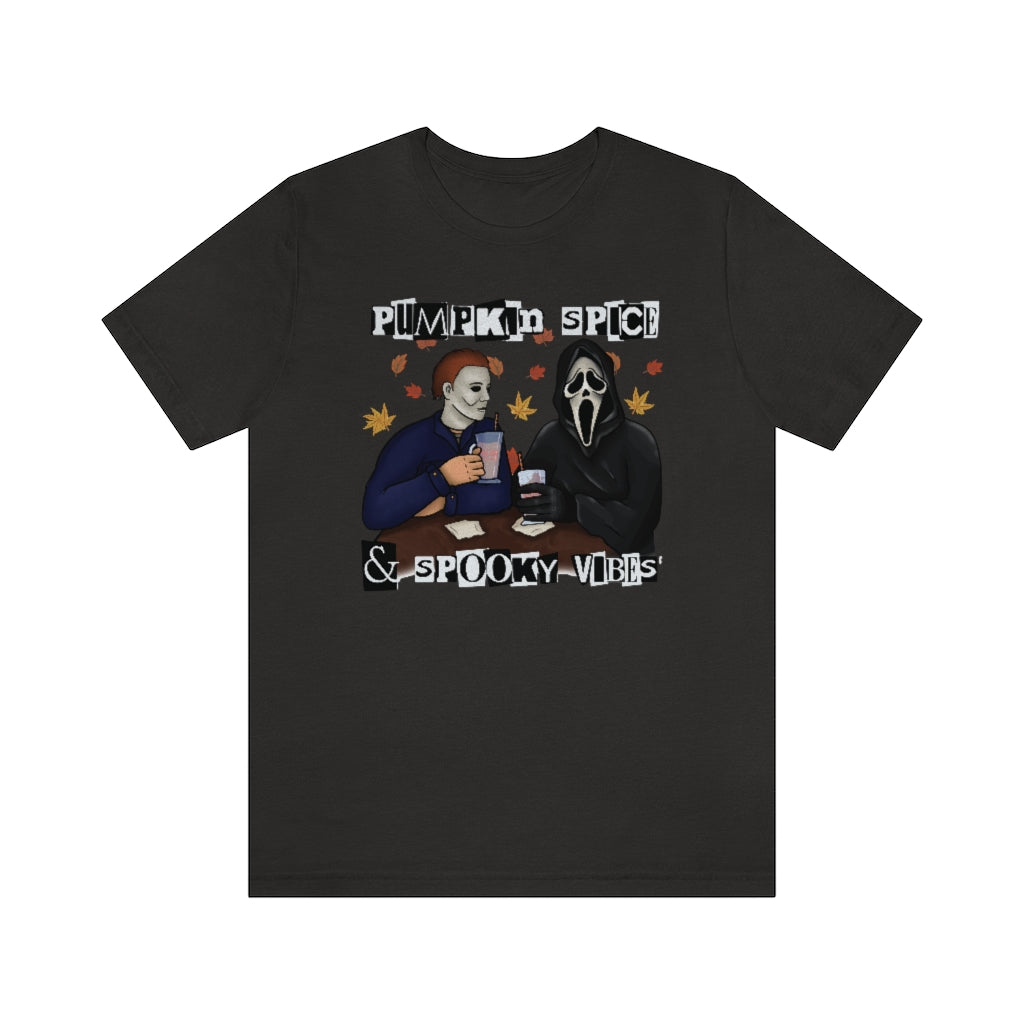 "Pumpkin Spice & Spooky Vibes" Horror Movie Tee - Unisex Shirt