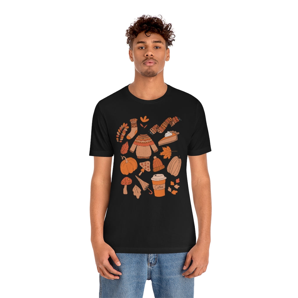 Pumpkin Spice And Mushrooms Fall Doodles Tee - Unisex Shirt