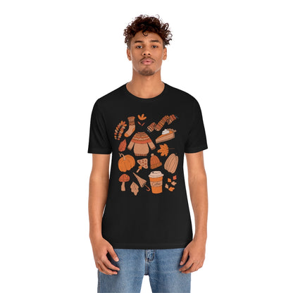 Pumpkin Spice And Mushrooms Fall Doodles Tee - Unisex Shirt