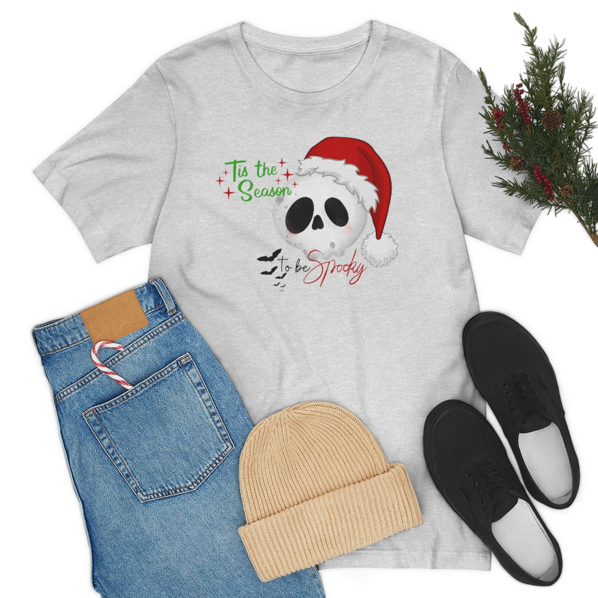 "Tis the Season to be Spooky'" Skull Santa Christmas Tee - Unisex Shirt