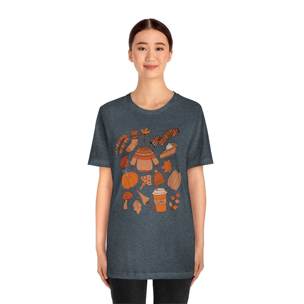 Pumpkin Spice And Mushrooms Fall Doodles Tee - Unisex Shirt