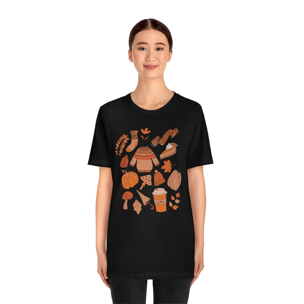Pumpkin Spice And Mushrooms Fall Doodles Tee - Unisex Shirt