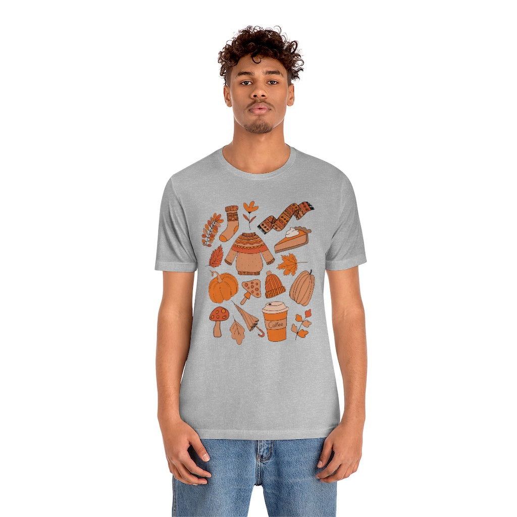 Pumpkin Spice And Mushrooms Fall Doodles Tee - Unisex Shirt