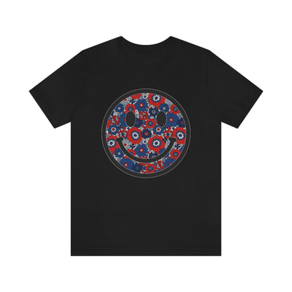 Fourth Of July Red White And Blue Floral Smiley Tee - Unisex Shirt