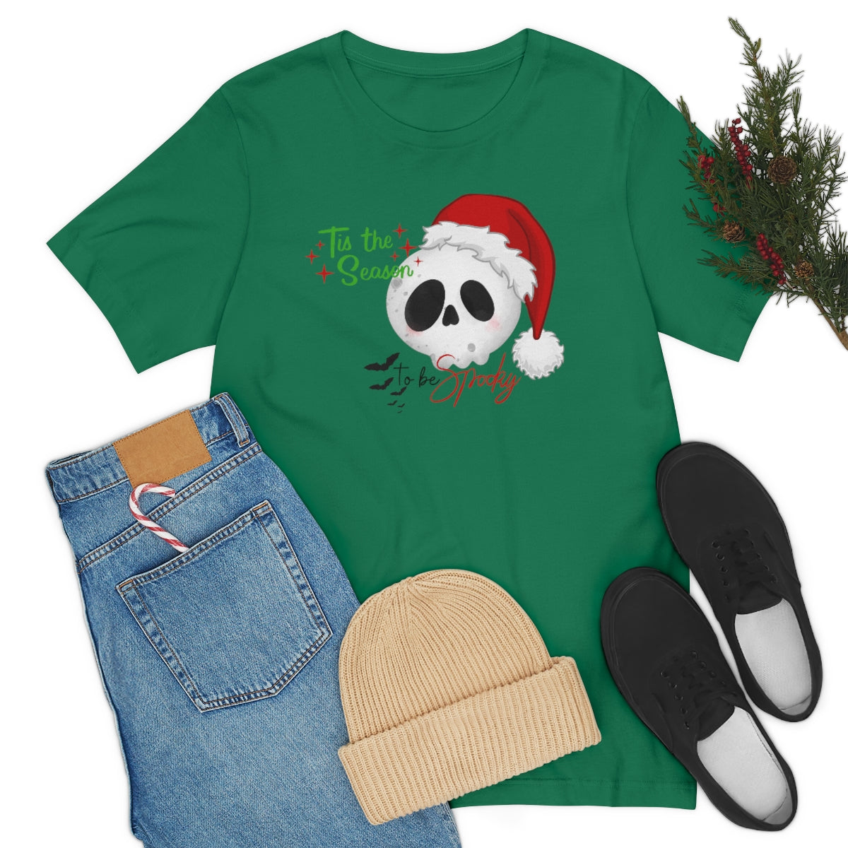 "Tis the Season to be Spooky'" Skull Santa Christmas Tee - Unisex Shirt
