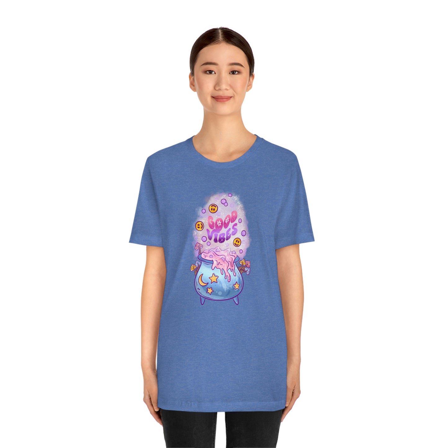 Witchy Good Vibes Smiley Cauldron Tee - Unisex Shirt