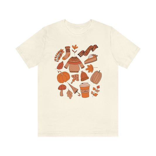 Pumpkin Spice And Mushrooms Fall Doodles Tee - Unisex Shirt