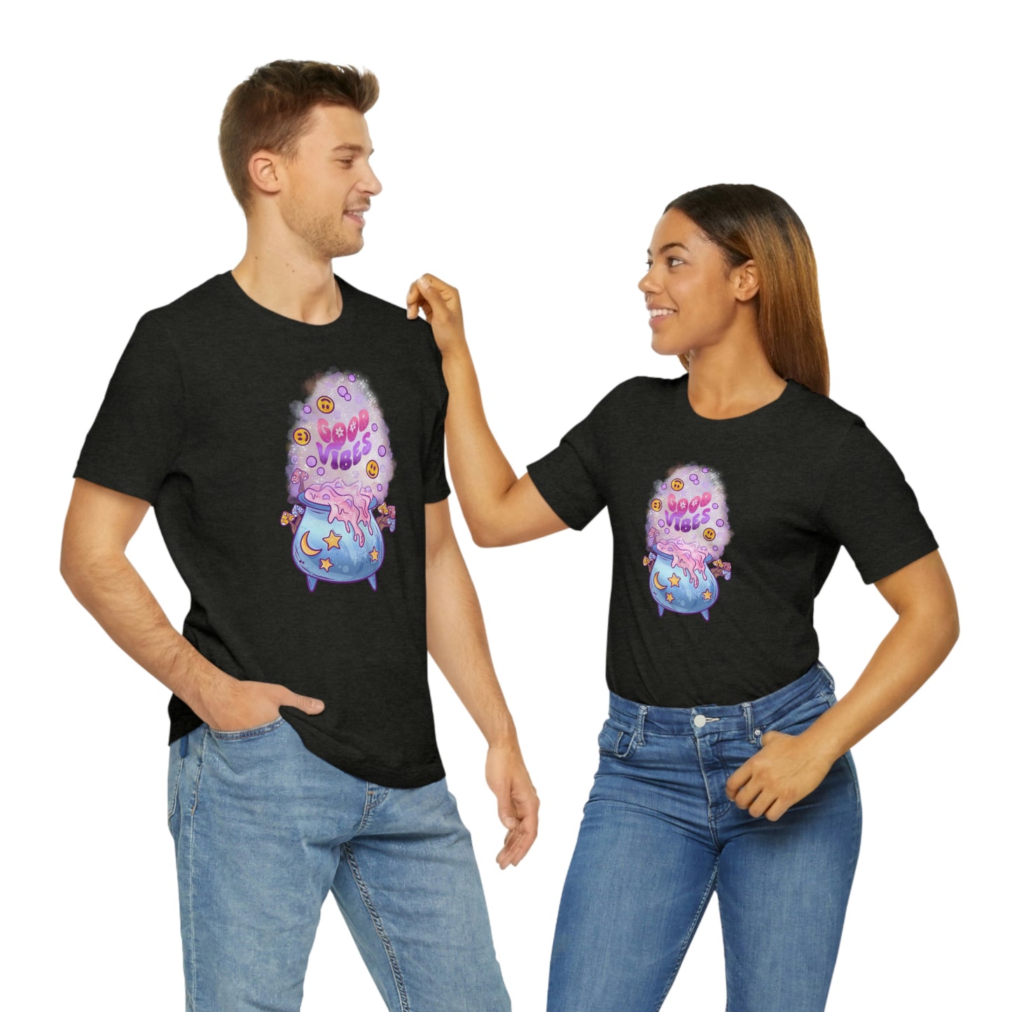 Witchy Good Vibes Smiley Cauldron Tee - Unisex Shirt