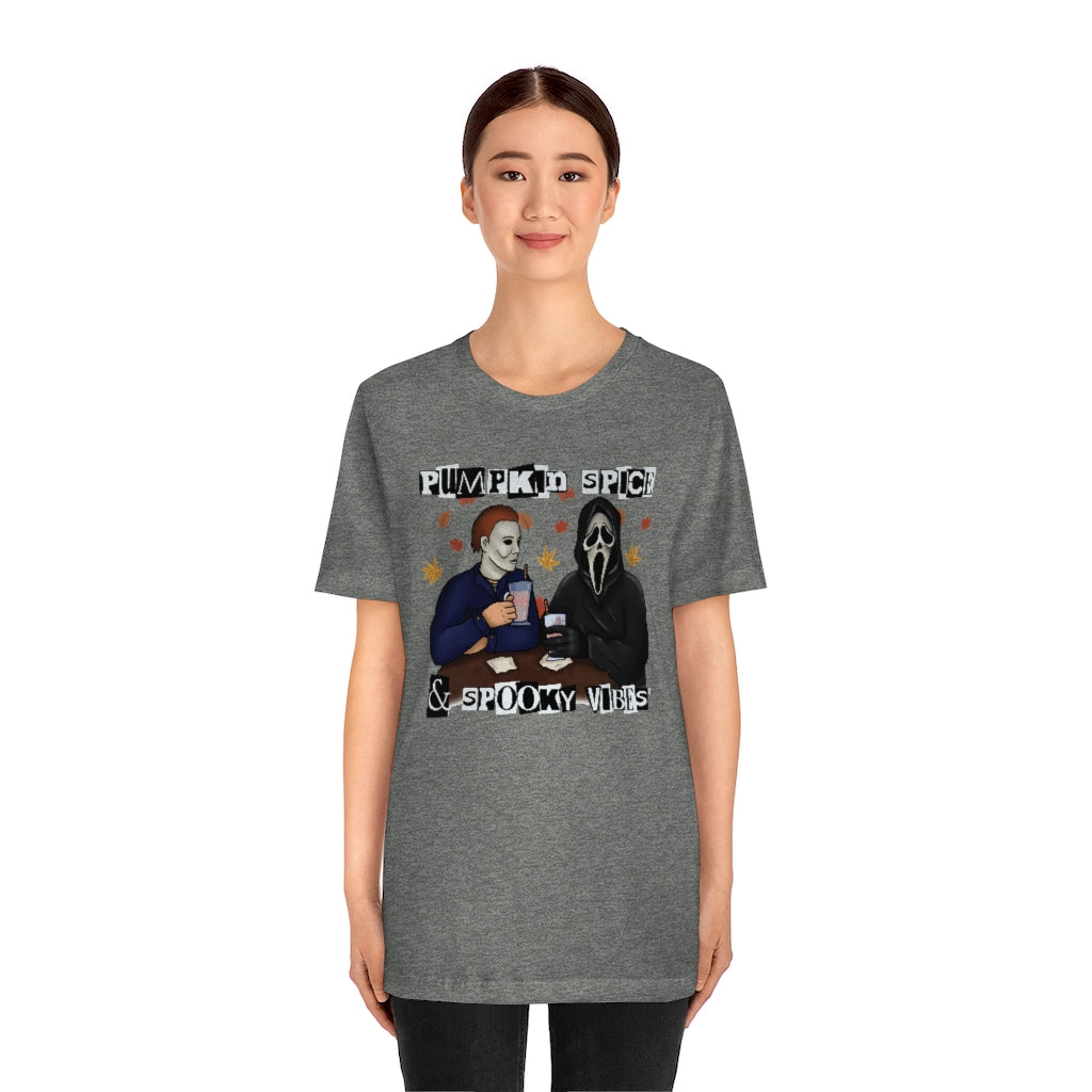 "Pumpkin Spice & Spooky Vibes" Horror Movie Tee - Unisex Shirt