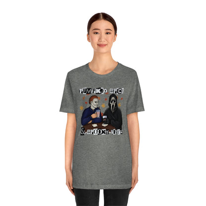 "Pumpkin Spice & Spooky Vibes" Horror Movie Tee - Unisex Shirt