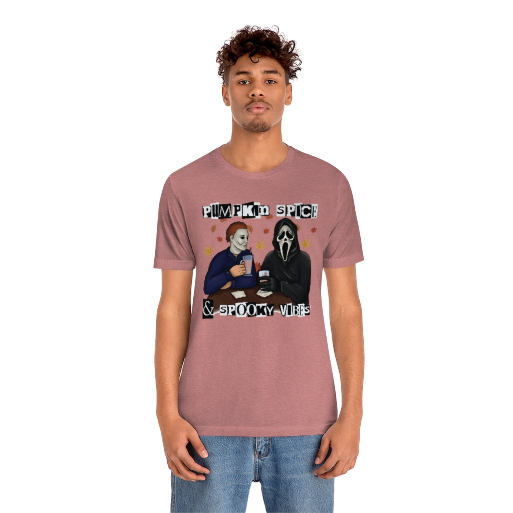 "Pumpkin Spice & Spooky Vibes" Horror Movie Tee - Unisex Shirt