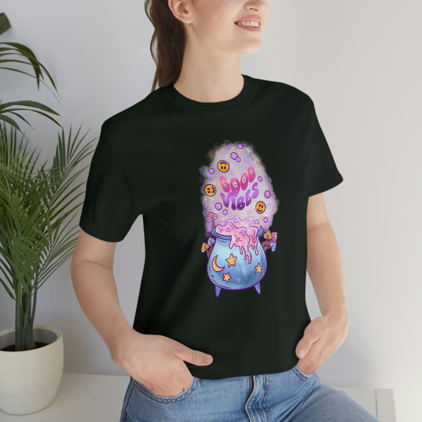 Witchy Good Vibes Smiley Cauldron Tee - Unisex Shirt